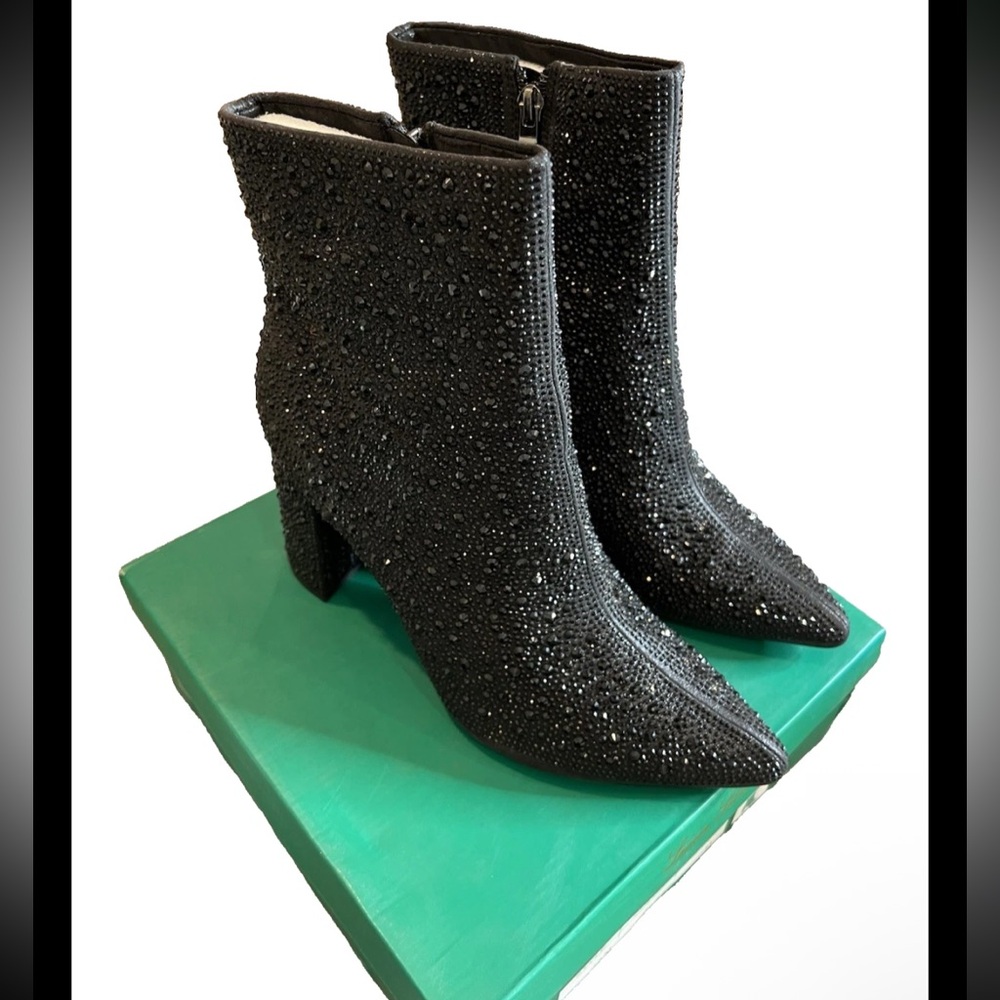 NEW Lauren Lorraine Black Rhinestone High-heeled Boots Women’s 11 Going Out Club